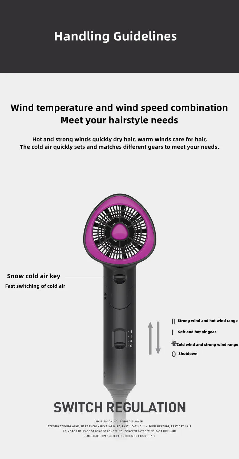 Popular Foldable Hair Dryer 1800W Blue Light Negative Ion Super Silent US/EU/UK/Plug 110V/220V Home Barber Recommended - Shopfly.co.uk