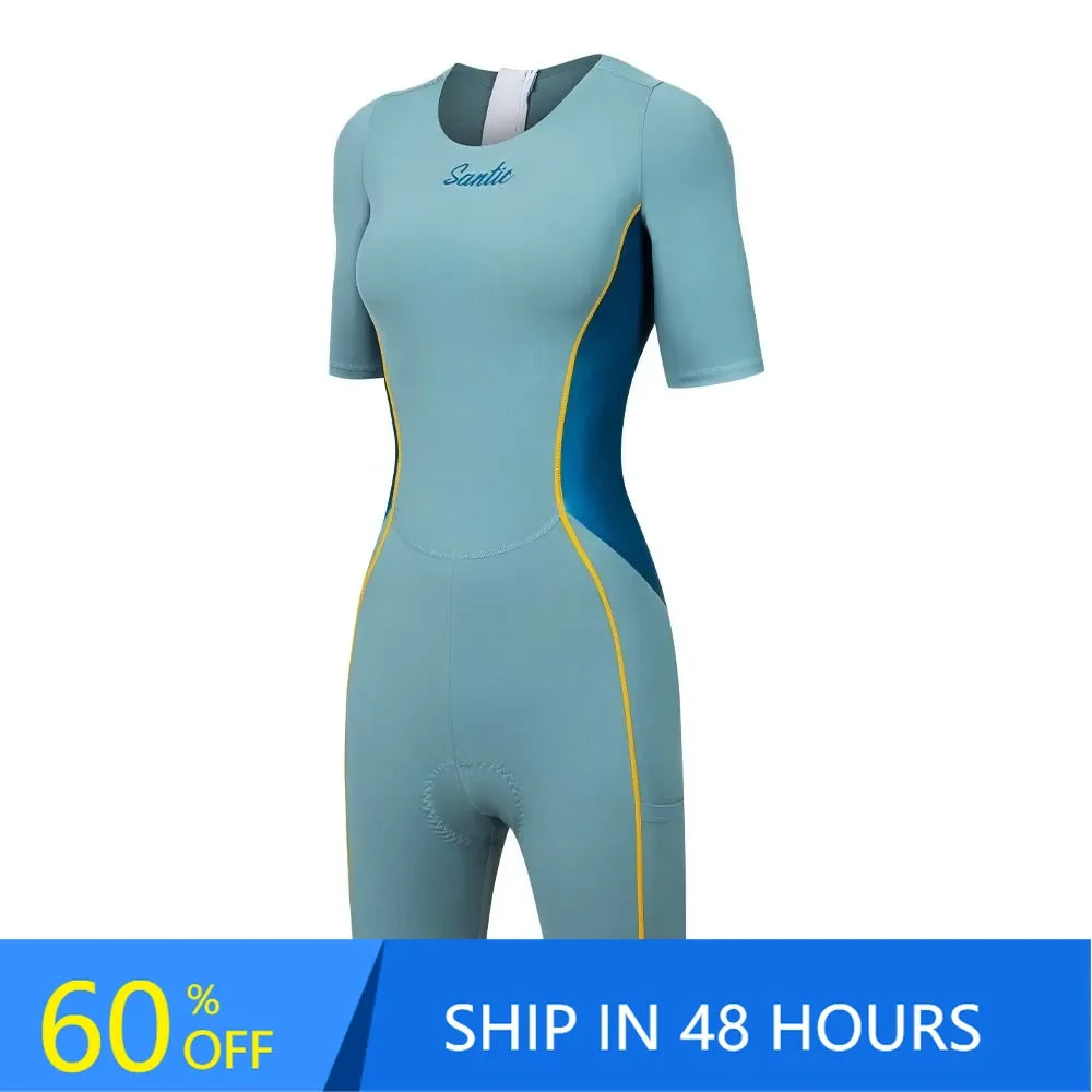 Santic Women's Triathlon Cycling Suits Summer Sleeveless Sponge Padded Quick-Drying for Running Swimming Cycling Bib Shorts - Shopfly.co.uk
