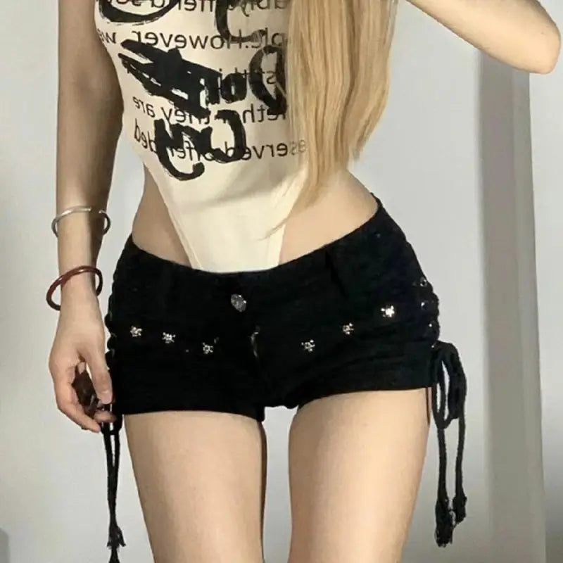 Shorts Women Skinny Creativity Lace-up Popular Streetwear Daily Personality Students Holiday Fashion Sexy American Retro Leisure - Shopfly.co.uk