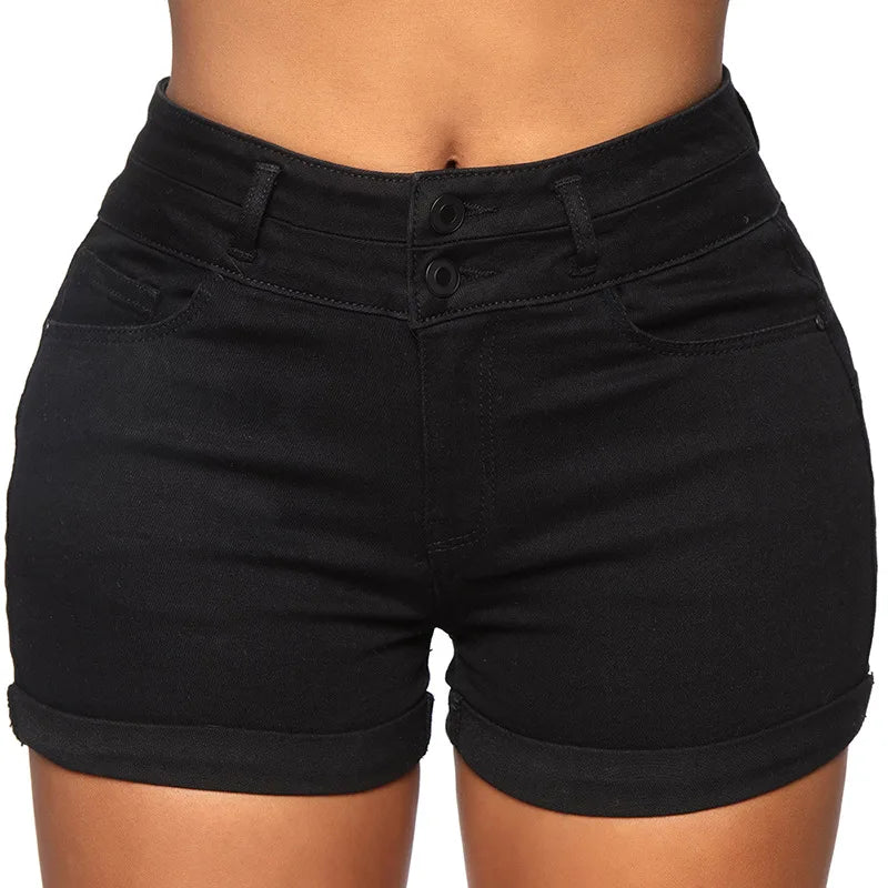 Liooil Cotton Stretchy High Waist Jean Shorts Woman Summer 2023 Casual Sweat With Pocket Zipper White Black Cuffed Denim Shorts - Shopfly.co.uk