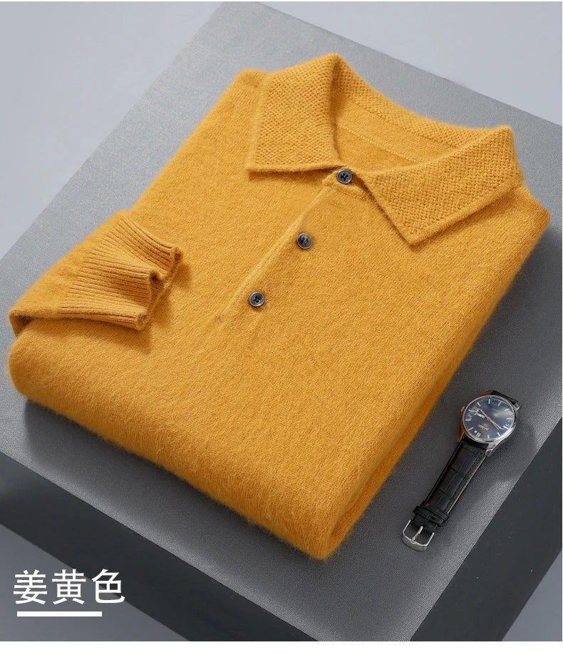 Pullover Men's Sweater Polo Neck 100% Mink Cashmere Knitted Sweater Casual Loose Large Size Long Sleeve 23 Winter Korean Version - Shopfly.co.uk