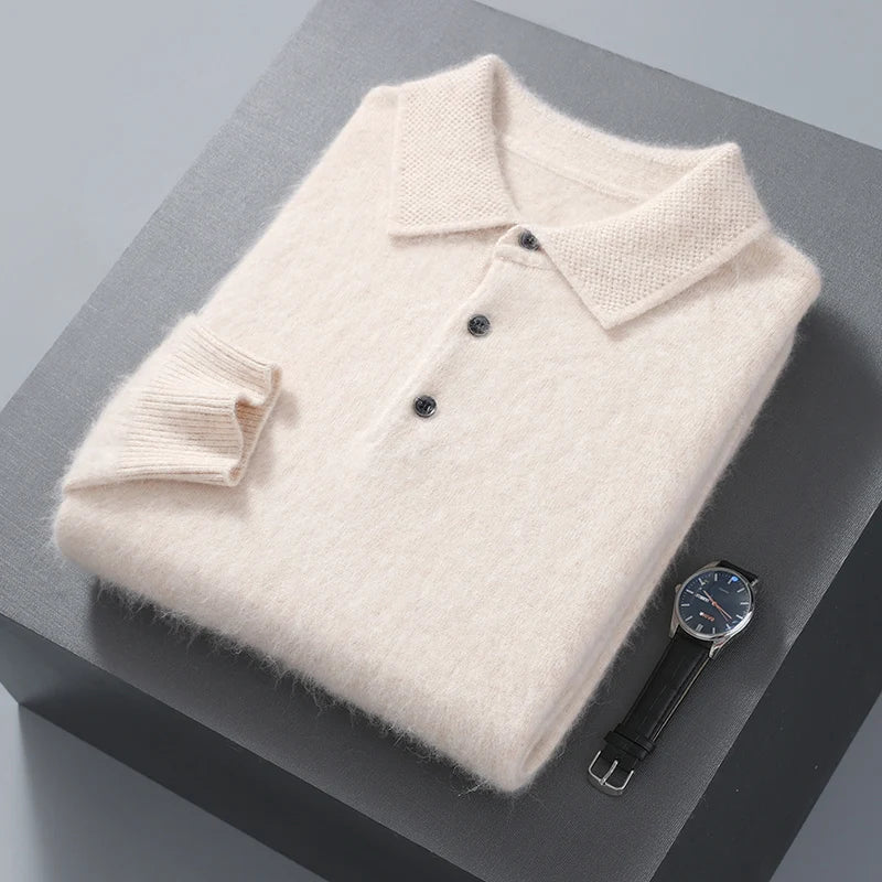 Pullover Men's Sweater Polo Neck 100% Mink Cashmere Knitted Sweater Casual Loose Large Size Long Sleeve 23 Winter Korean Version - Shopfly.co.uk