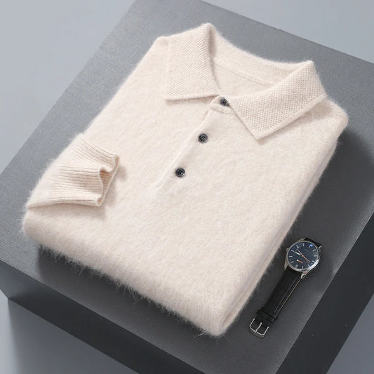Pullover Men's Sweater Polo Neck 100% Mink Cashmere Knitted Sweater Casual Loose Large Size Long Sleeve 23 Winter Korean Version - Shopfly.co.uk