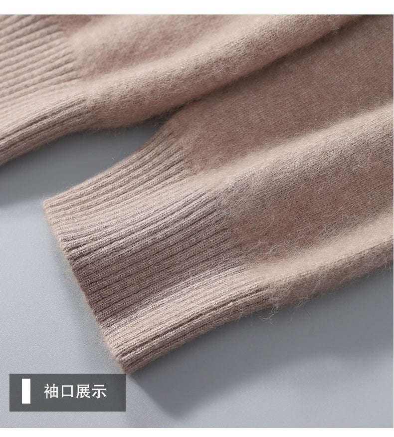 Pullover Men's Sweater Polo Neck 100% Mink Cashmere Knitted Sweater Casual Loose Large Size Long Sleeve 23 Winter Korean Version - Shopfly.co.uk