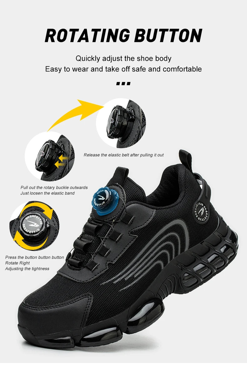 Rotating Button Safety Shoes Men Work Sneakers Indestructible Shoes Puncture-Proof Protective Shoes Work Boots Steel Toe Shoes - Shopfly.co.uk