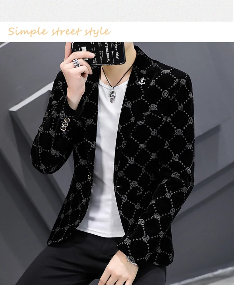 2022 Autumn Men Blazers Luxury Corduroy Casual Slim Suit Jacket Business Social Office Dress Coat Streetwear Jacket Men Clothing - Shopfly.co.uk