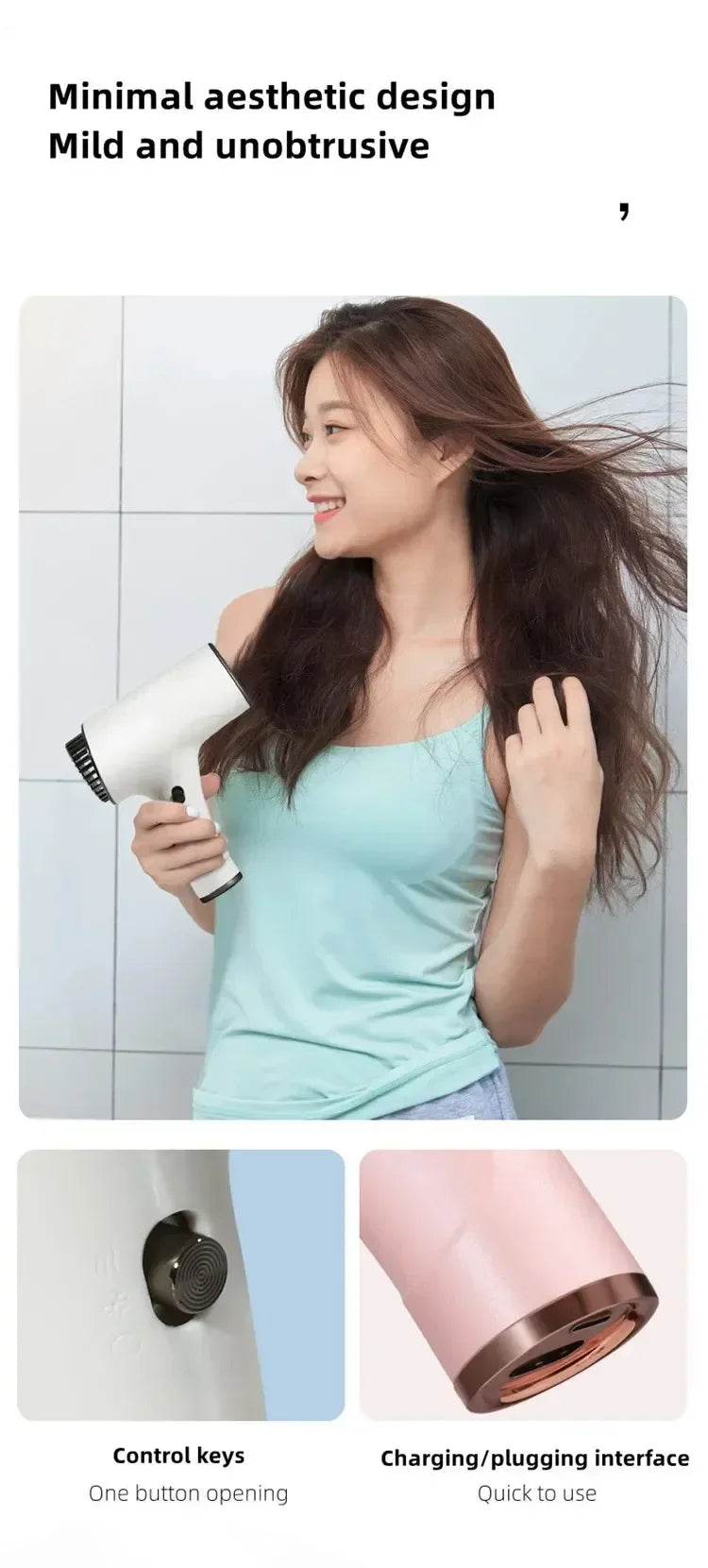 Portable Cordless Hair Dryer Fast Dry Hair Lithium Battery Rechargeable Blow Dryer Strong Wind Travel/Outdoor Plug in Hot Air - Shopfly.co.uk