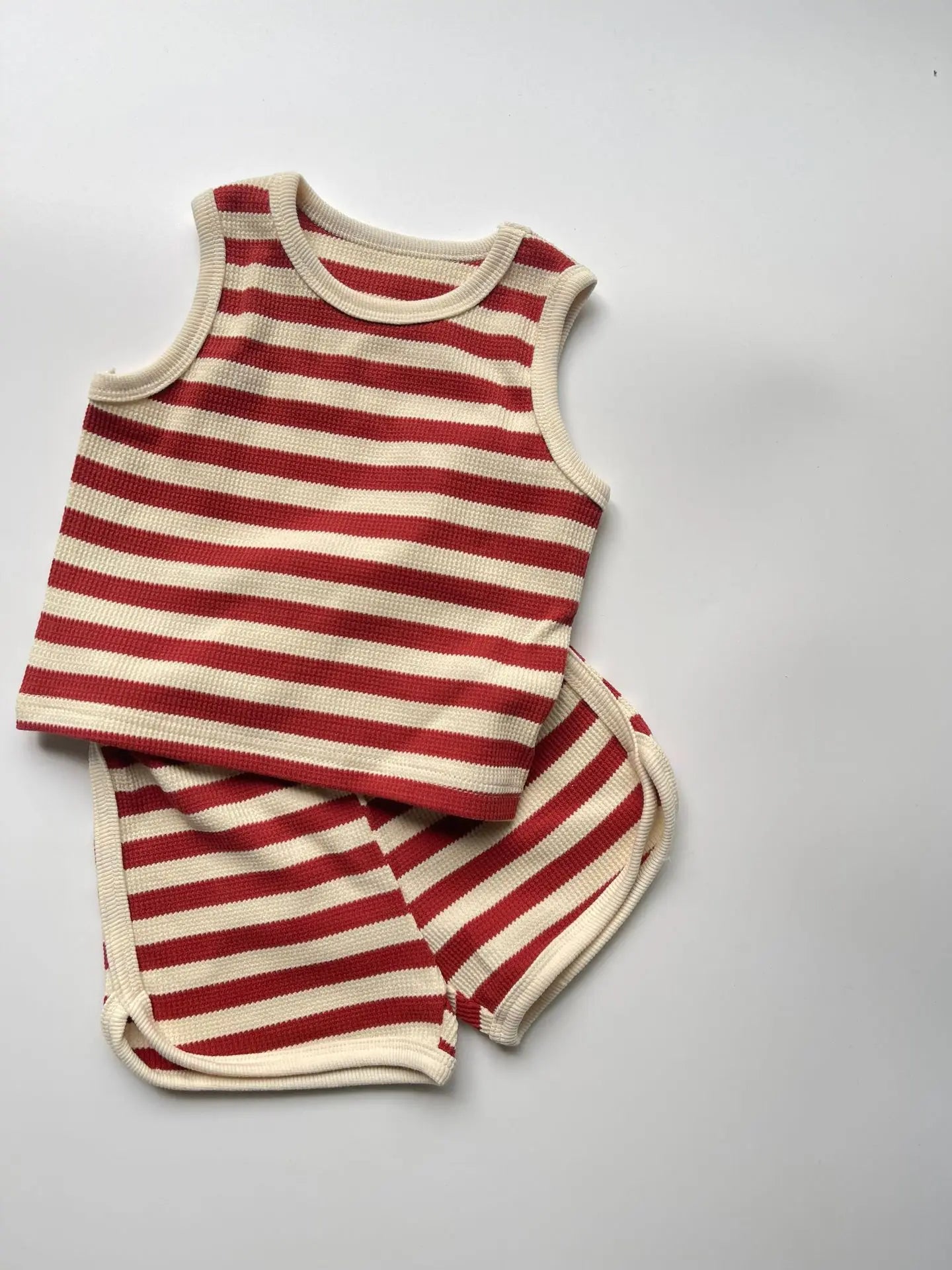 2025 Summer New Baby Sleeveless Clothes Set Infant Boy Girl Vest + Shorts 2pcs Suit Toddler Waffle Striped Breathable Outfits - Shopfly.co.uk
