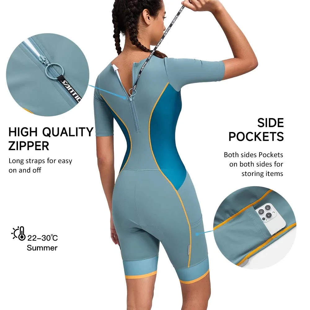 Santic Women's Triathlon Cycling Suits Summer Sleeveless Sponge Padded Quick-Drying for Running Swimming Cycling Bib Shorts - Shopfly.co.uk