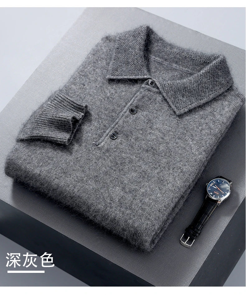 Pullover Men's Sweater Polo Neck 100% Mink Cashmere Knitted Sweater Casual Loose Large Size Long Sleeve 23 Winter Korean Version - Shopfly.co.uk