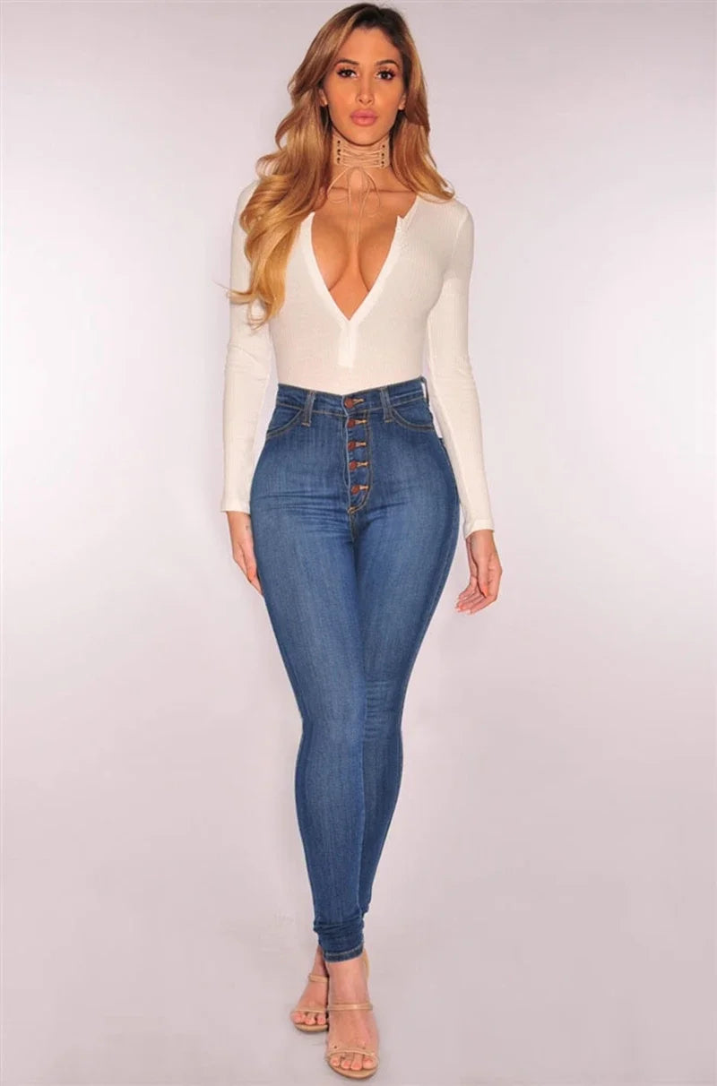 2024 New Jeans For Women High Waist Push Up Jeans High Elastic Stretch Ladies Mom Jeans Female Washed Denim Skinny Pencil Pants