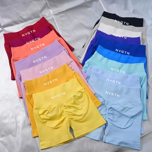 NVGTN Shorts Macaron Color CrossFit Training Yoga Cycling Women Summer Low Ribbed Band Scrunch Butt Seamless Breathable Shorts - Shopfly.co.uk