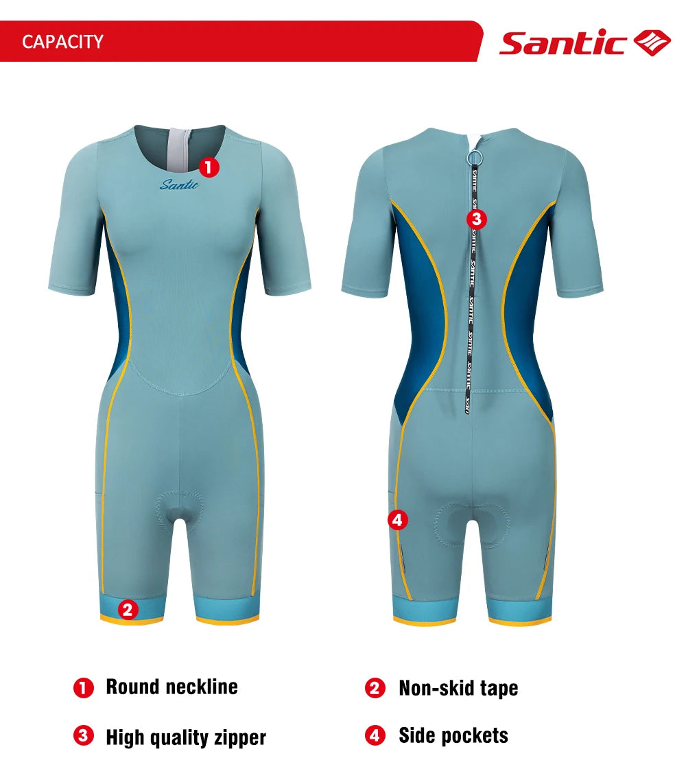 Santic Women's Triathlon Cycling Suits Summer Sleeveless Sponge Padded Quick-Drying for Running Swimming Cycling Bib Shorts - Shopfly.co.uk
