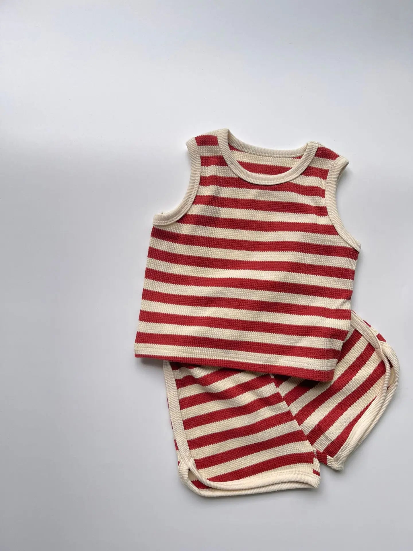 2025 Summer New Baby Sleeveless Clothes Set Infant Boy Girl Vest + Shorts 2pcs Suit Toddler Waffle Striped Breathable Outfits - Shopfly.co.uk