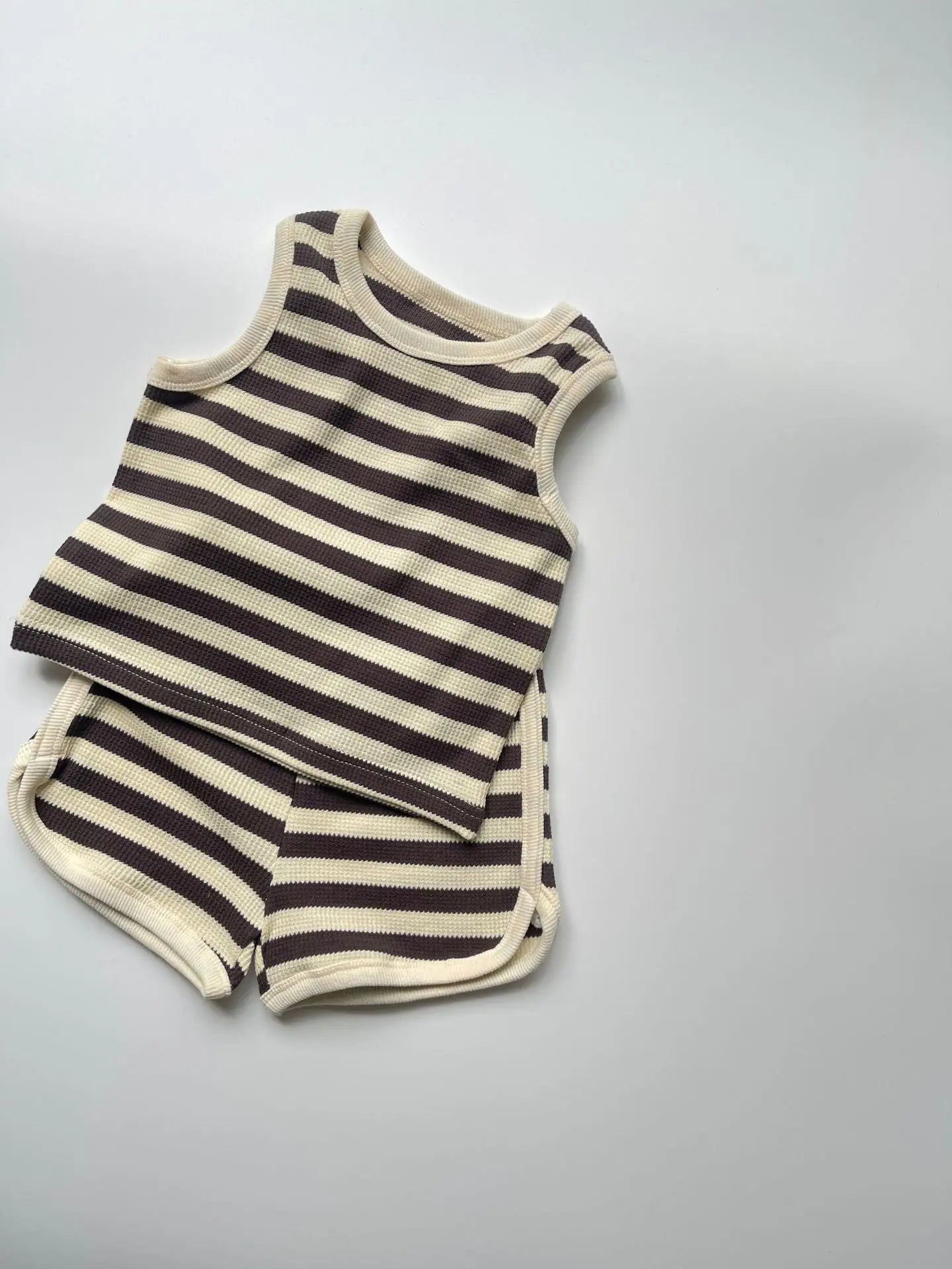 2025 Summer New Baby Sleeveless Clothes Set Infant Boy Girl Vest + Shorts 2pcs Suit Toddler Waffle Striped Breathable Outfits - Shopfly.co.uk
