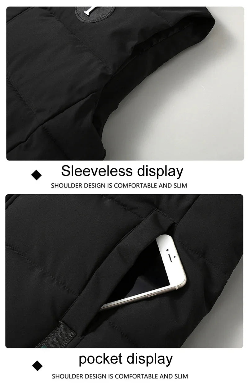 Vest for Men Cotton Warm Sleeveless Coat Hat Detachable Padded Winter Waistcoat Work Wear Male High Quality Clothes 5XL - Shopfly.co.uk