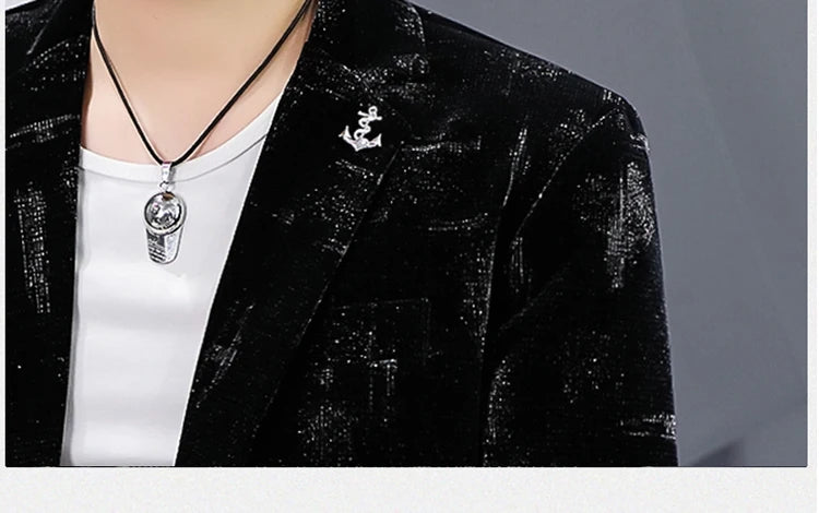 2022 Autumn Men Blazers Luxury Corduroy Casual Slim Suit Jacket Business Social Office Dress Coat Streetwear Jacket Men Clothing - Shopfly.co.uk