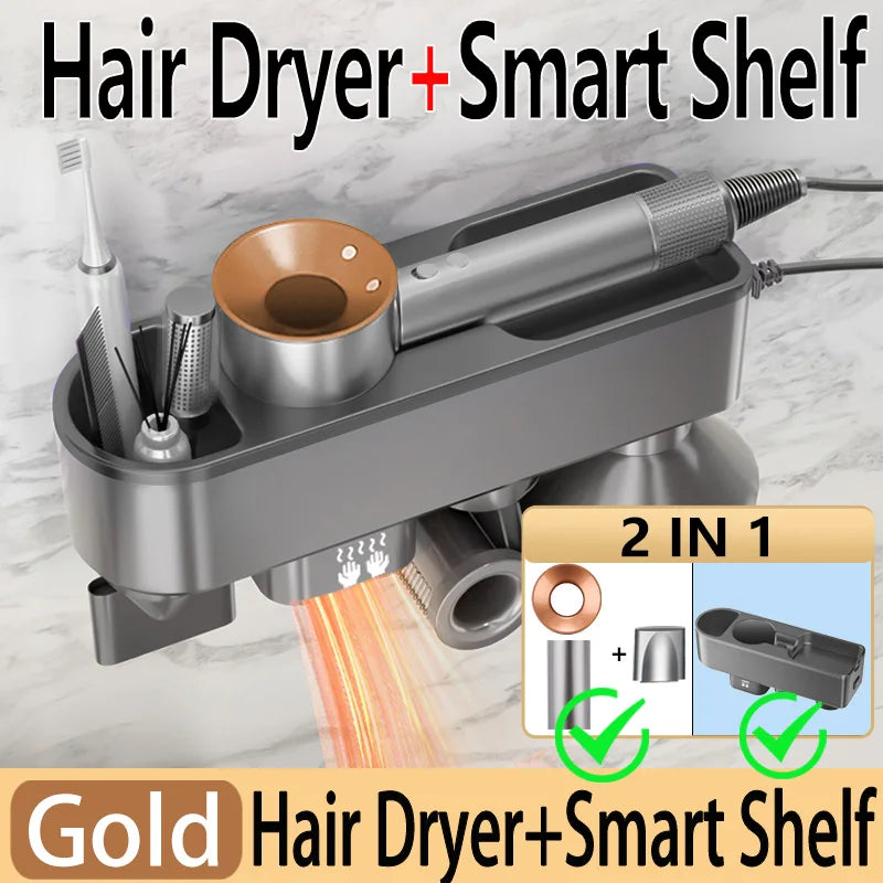 For Dyson Xiaomi Hair Dryer Shelf Wall Mounted Hair Dryer Rack Change Into Automatic Hand Dryer with Storage Box hanger - Shopfly.co.uk
