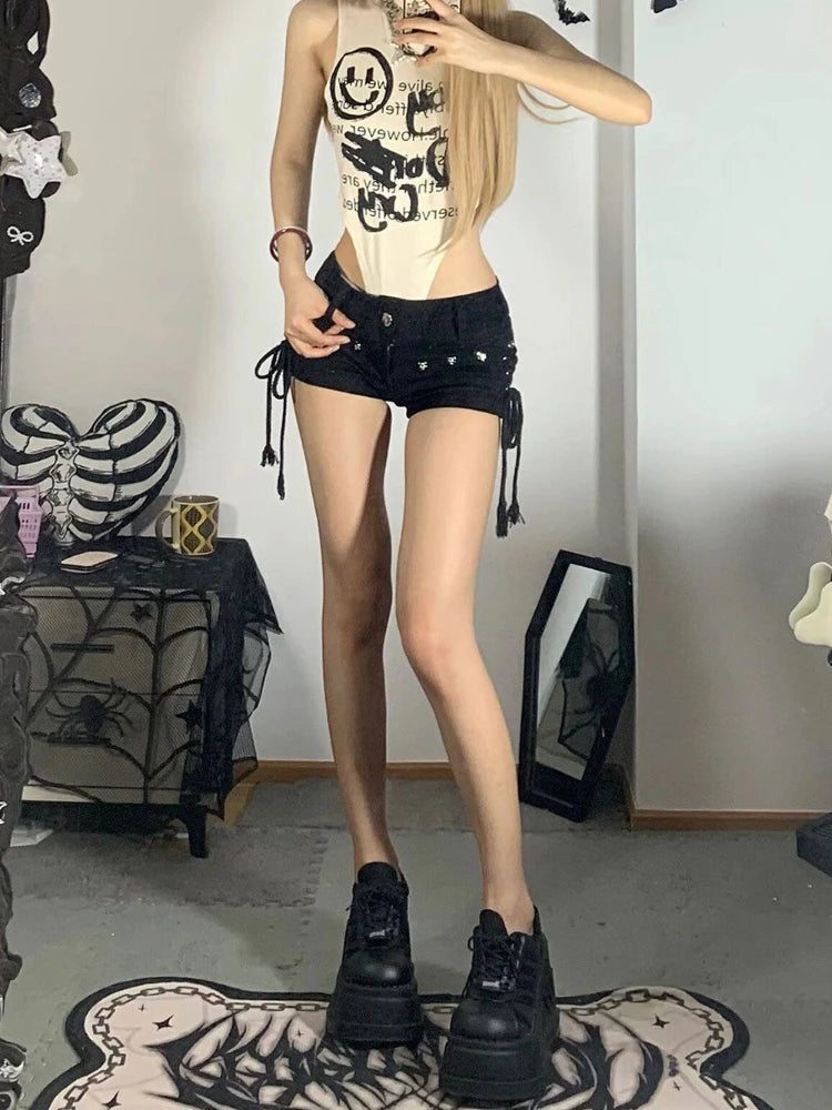 Shorts Women Skinny Creativity Lace-up Popular Streetwear Daily Personality Students Holiday Fashion Sexy American Retro Leisure - Shopfly.co.uk