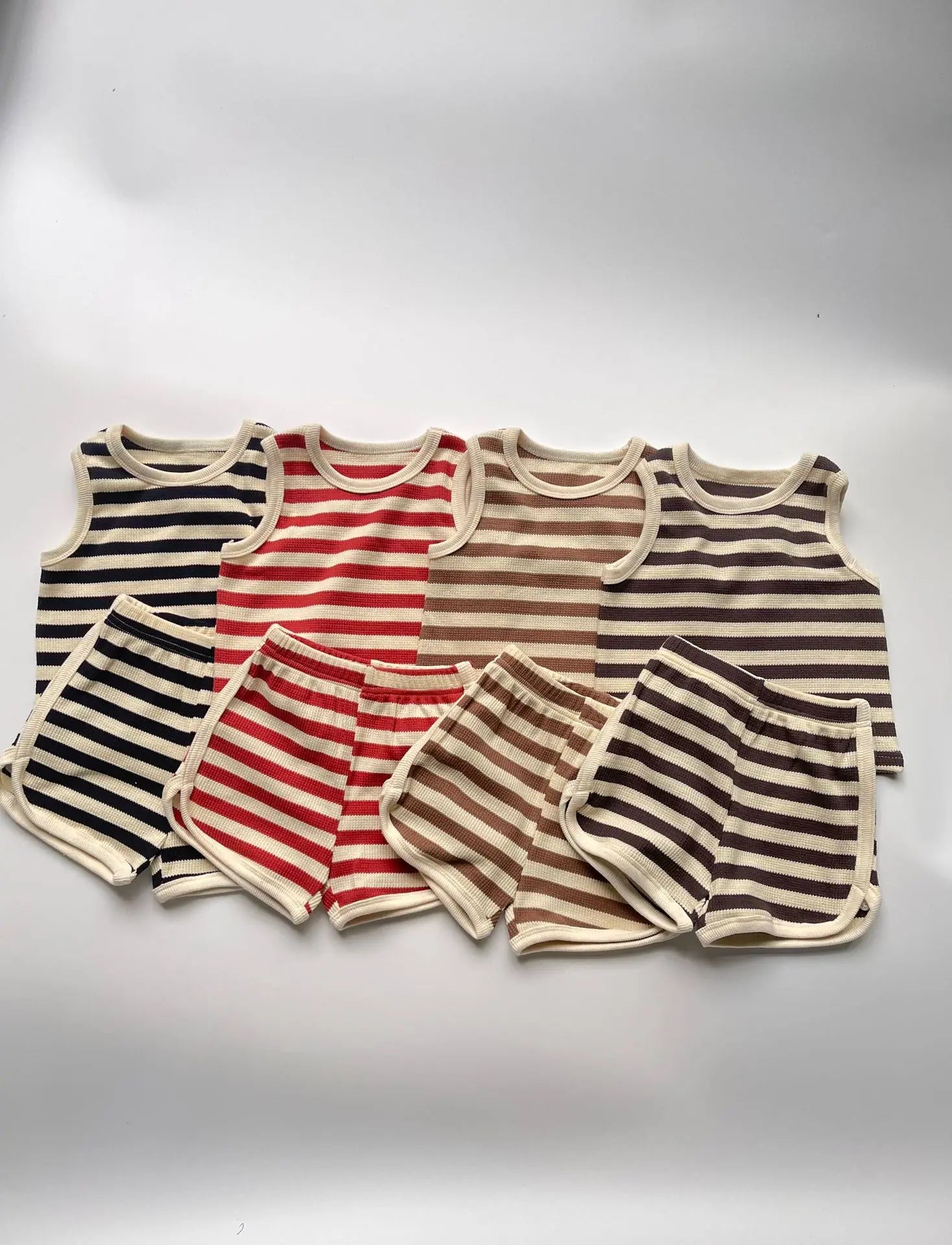 2025 Summer New Baby Sleeveless Clothes Set Infant Boy Girl Vest + Shorts 2pcs Suit Toddler Waffle Striped Breathable Outfits - Shopfly.co.uk
