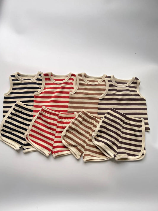 2025 Summer New Baby Sleeveless Clothes Set Infant Boy Girl Vest + Shorts 2pcs Suit Toddler Waffle Striped Breathable Outfits - Shopfly.co.uk