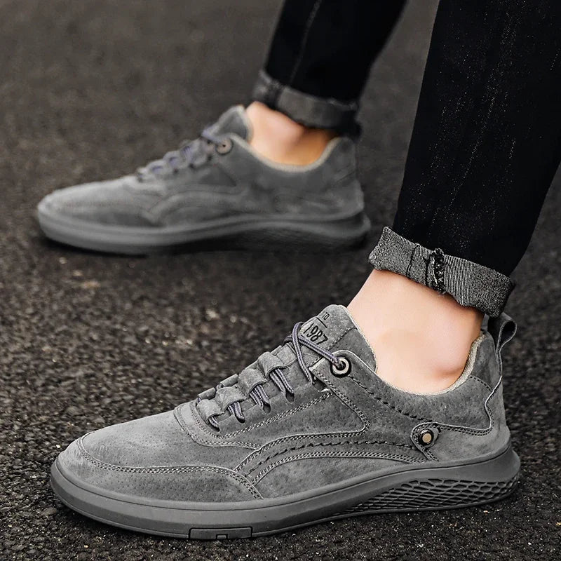 Men Shoes fashion Genuine Leather Casual Shoes Breathable Autumn lace up comfortable Loafers Outdoor Oxfords Men Sneakers shoes - Shopfly.co.uk