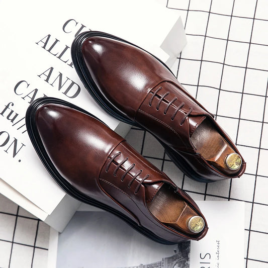 Business Formal Leather Shoes Men's Casual with Suit Low Top Solid Wedding Shoes Color Fashion Oxford Shoes Pointed Office Shoes - Shopfly.co.uk