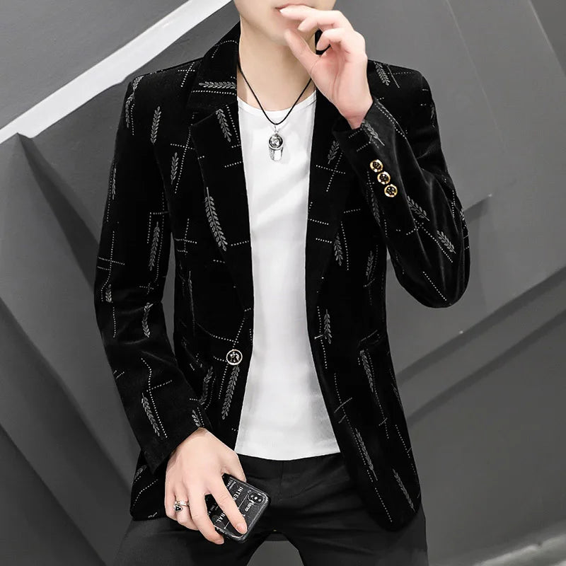 2022 Autumn Men Blazers Luxury Corduroy Casual Slim Suit Jacket Business Social Office Dress Coat Streetwear Jacket Men Clothing - Shopfly.co.uk