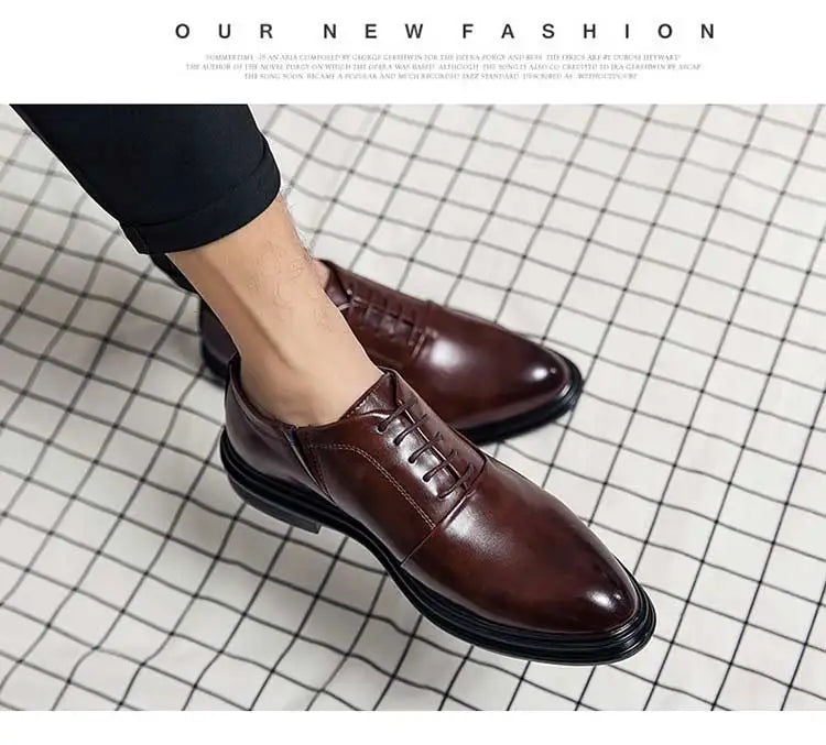Business Formal Leather Shoes Men's Casual with Suit Low Top Solid Wedding Shoes Color Fashion Oxford Shoes Pointed Office Shoes - Shopfly.co.uk