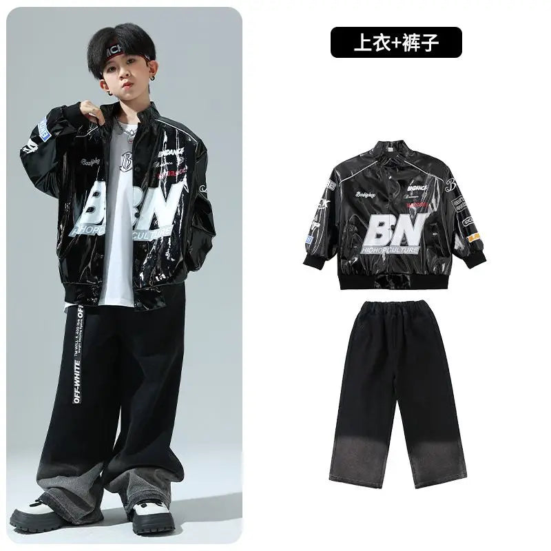 Boys Hip Hop Pullover Street Dance Cargo Pants Girls High Collar Sweatshirt Outfits Kids Jazz Sport Clothes Set Child Streetwear - Shopfly.co.uk