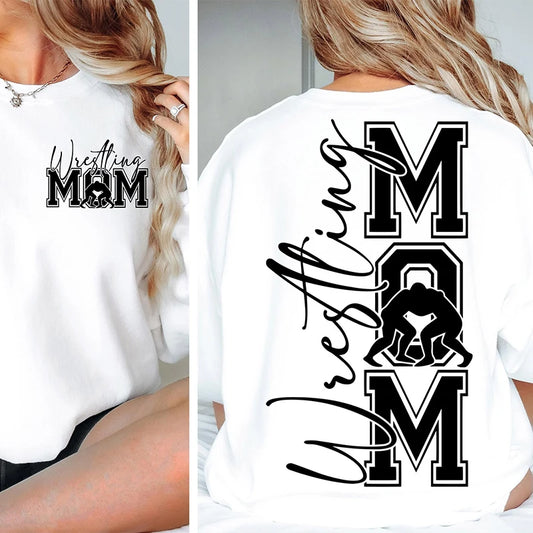 Wrestling Mom T Shirt for Women Summer O Neck Short Sleeve Tees Front and Back Printed Graphic Tops Mother's Day Female Clothing