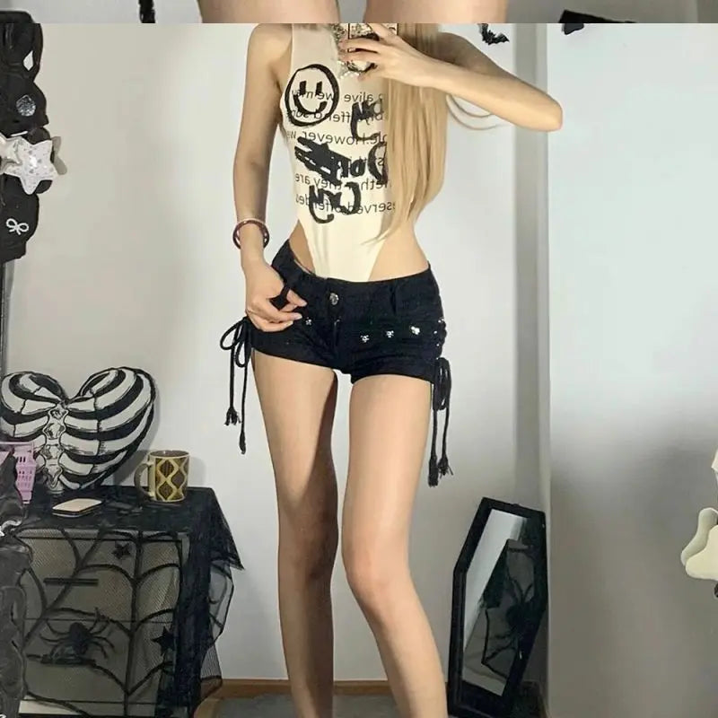 Shorts Women Skinny Creativity Lace-up Popular Streetwear Daily Personality Students Holiday Fashion Sexy American Retro Leisure - Shopfly.co.uk