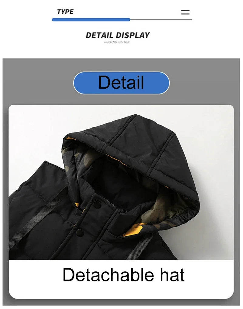 Vest for Men Cotton Warm Sleeveless Coat Hat Detachable Padded Winter Waistcoat Work Wear Male High Quality Clothes 5XL - Shopfly.co.uk