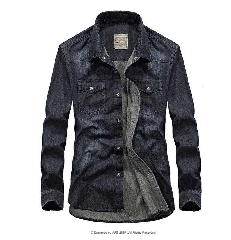 2025Men's Denim Jeans Shirt Long Sleeve 100% Cotton High Quality Handsome Hombre Casual Jean Shirt Top Male Shirts Plus Size 4XL