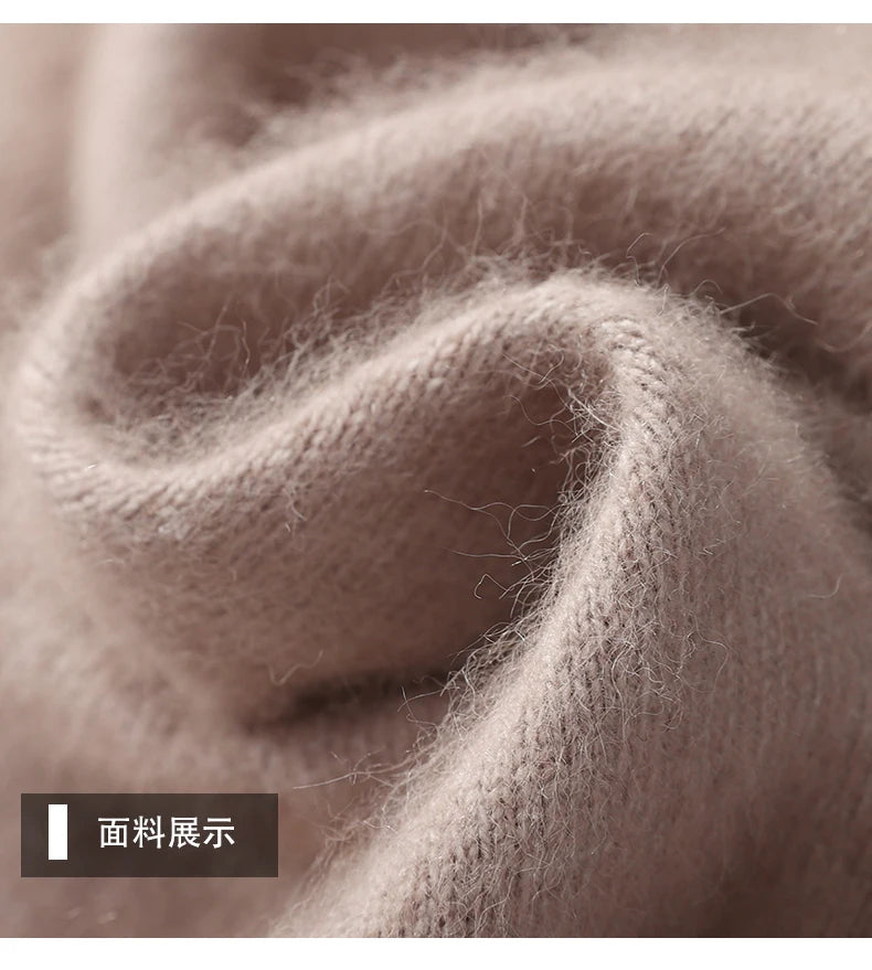 Pullover Men's Sweater Polo Neck 100% Mink Cashmere Knitted Sweater Casual Loose Large Size Long Sleeve 23 Winter Korean Version - Shopfly.co.uk