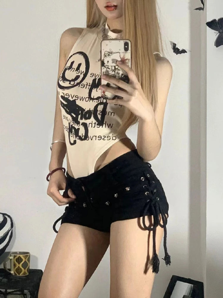 Shorts Women Skinny Creativity Lace-up Popular Streetwear Daily Personality Students Holiday Fashion Sexy American Retro Leisure - Shopfly.co.uk