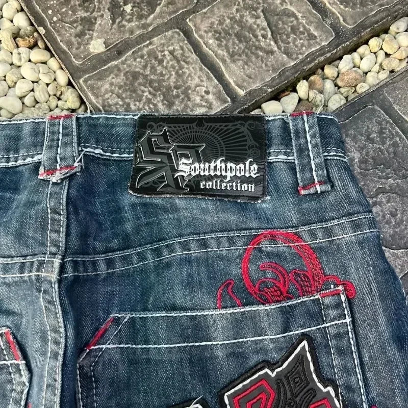 Vintage Graphic Printing Baggy Denim Shorts New Gothic Cross Y2K Fashion Harajuku Casual High Waist Wide Leg Shorts Streetwear - Shopfly.co.uk