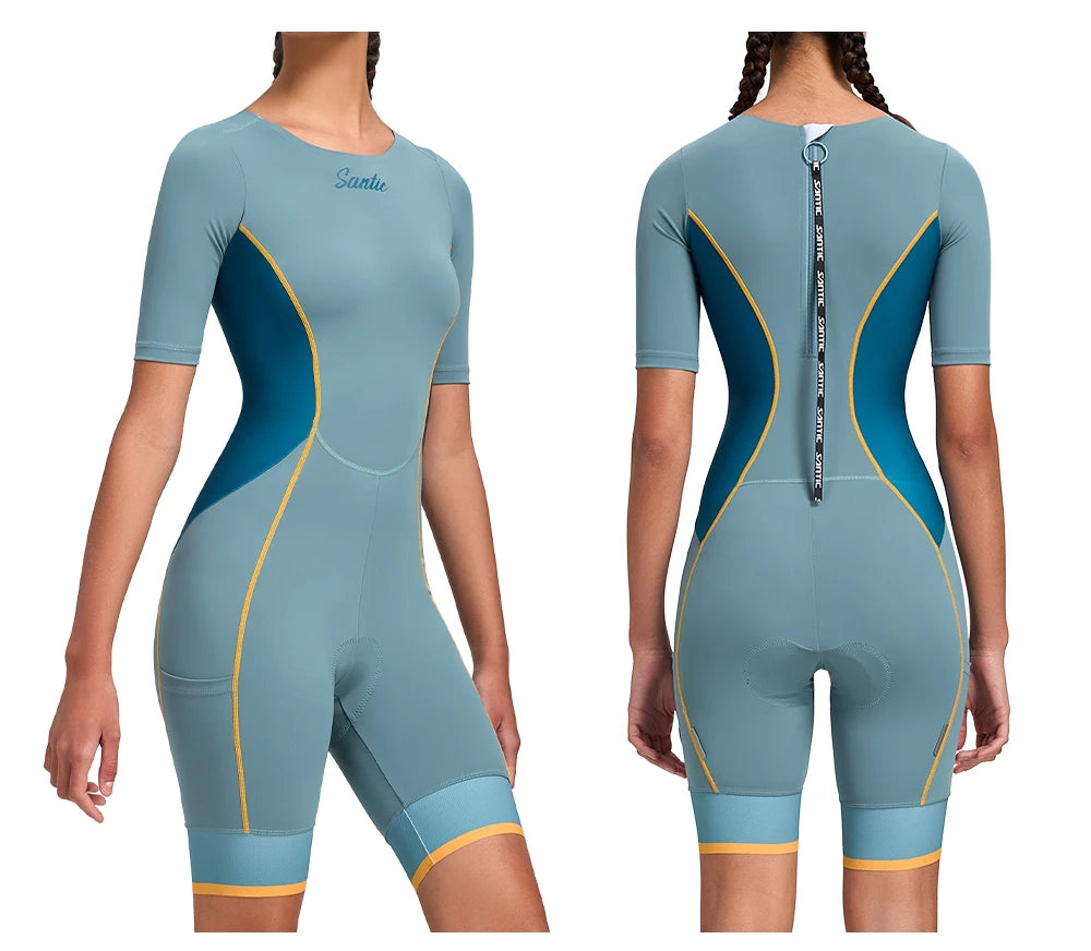 Santic Women's Triathlon Cycling Suits Summer Sleeveless Sponge Padded Quick-Drying for Running Swimming Cycling Bib Shorts - Shopfly.co.uk