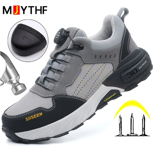 high-quality Work Safety Shoes for men Rotating button Work Sneakers Anti-smash Anti puncture Indestructible shoes Work Boots - Shopfly.co.uk
