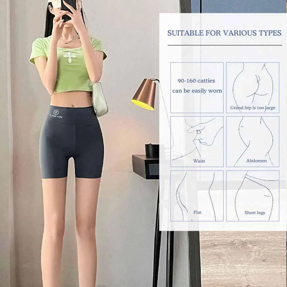 1pcs Women's Leggings Belly Tightening And Hip Lifting Pants Anti Glare Yoga Ice Silk Seamless Shorts Safety Shorts 3/4 Pants ﻿ - Shopfly.co.uk