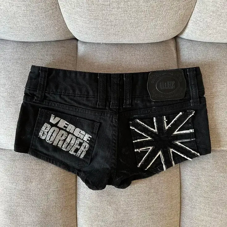 Hip hop fashion street clothing graphic printing style women black shorts ins y2k goth slim denim shorts - Shopfly.co.uk