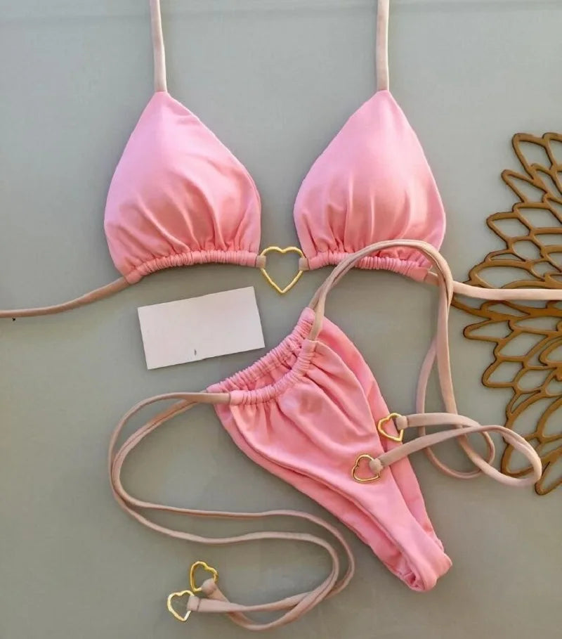 RUOTONSEPT Sexy Halter Solid color Bikini Set Women's Swimsuit Two-piece Triangle Thong Swimwear Bathing Suit Brazilian Biquinis - Shopfly.co.uk