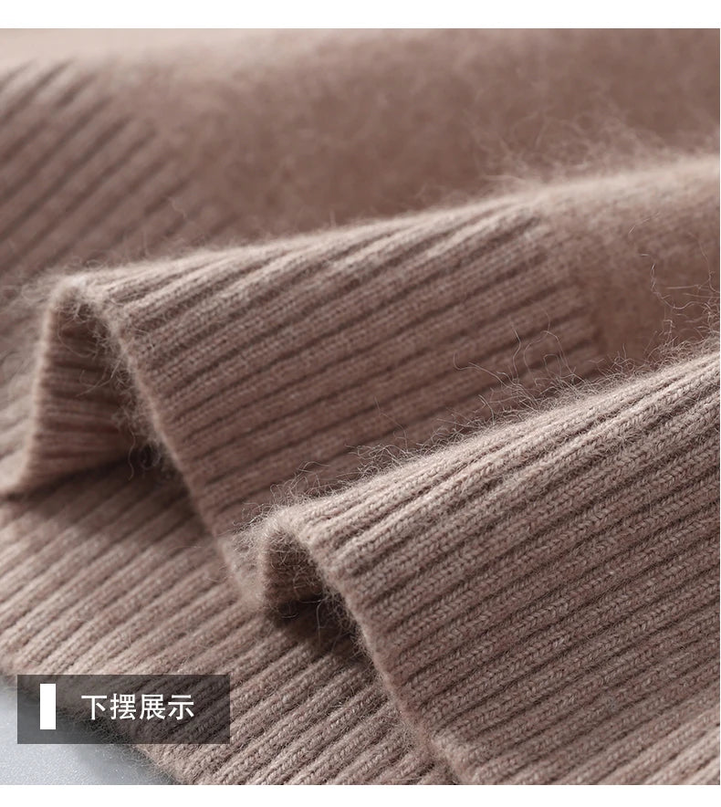 Pullover Men's Sweater Polo Neck 100% Mink Cashmere Knitted Sweater Casual Loose Large Size Long Sleeve 23 Winter Korean Version - Shopfly.co.uk