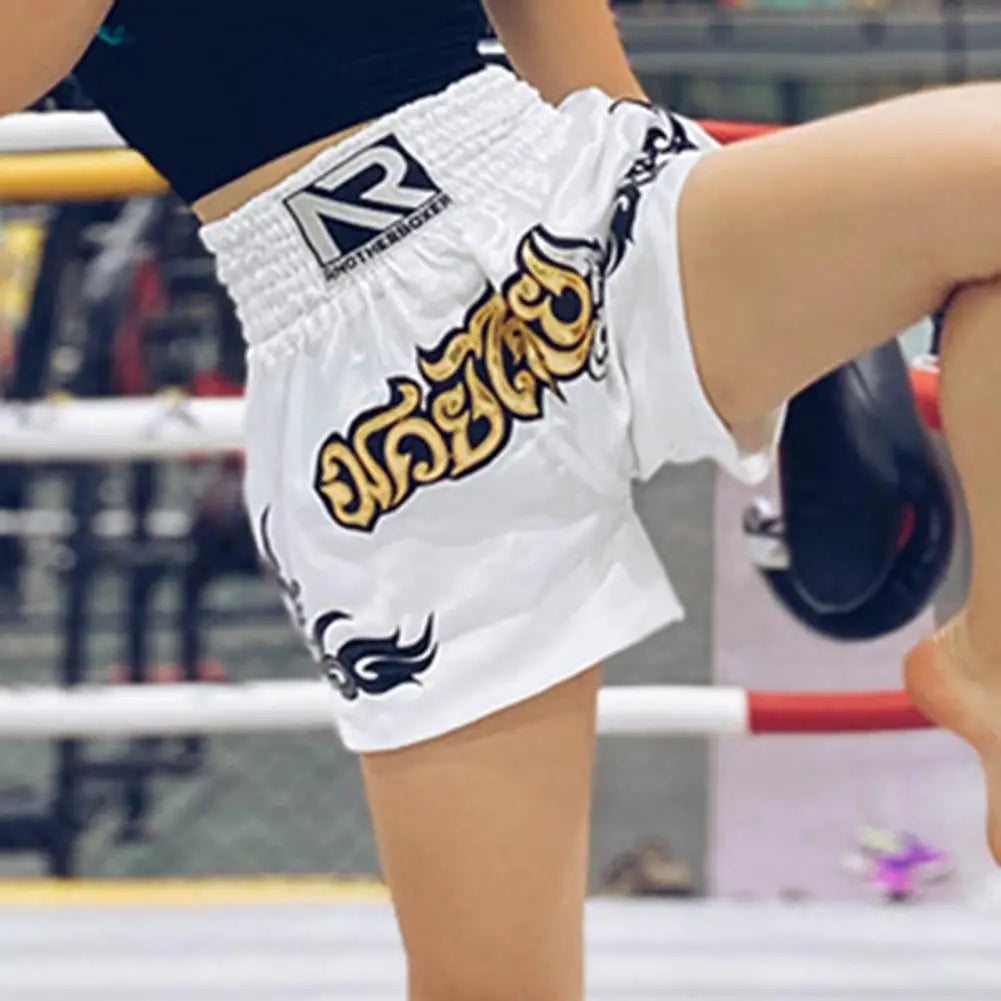 Sports Boxing Shorts Women Men High Elasticity Breathable Muay Thai Cord Design Trunks Kickboxing Shorts - Shopfly.co.uk