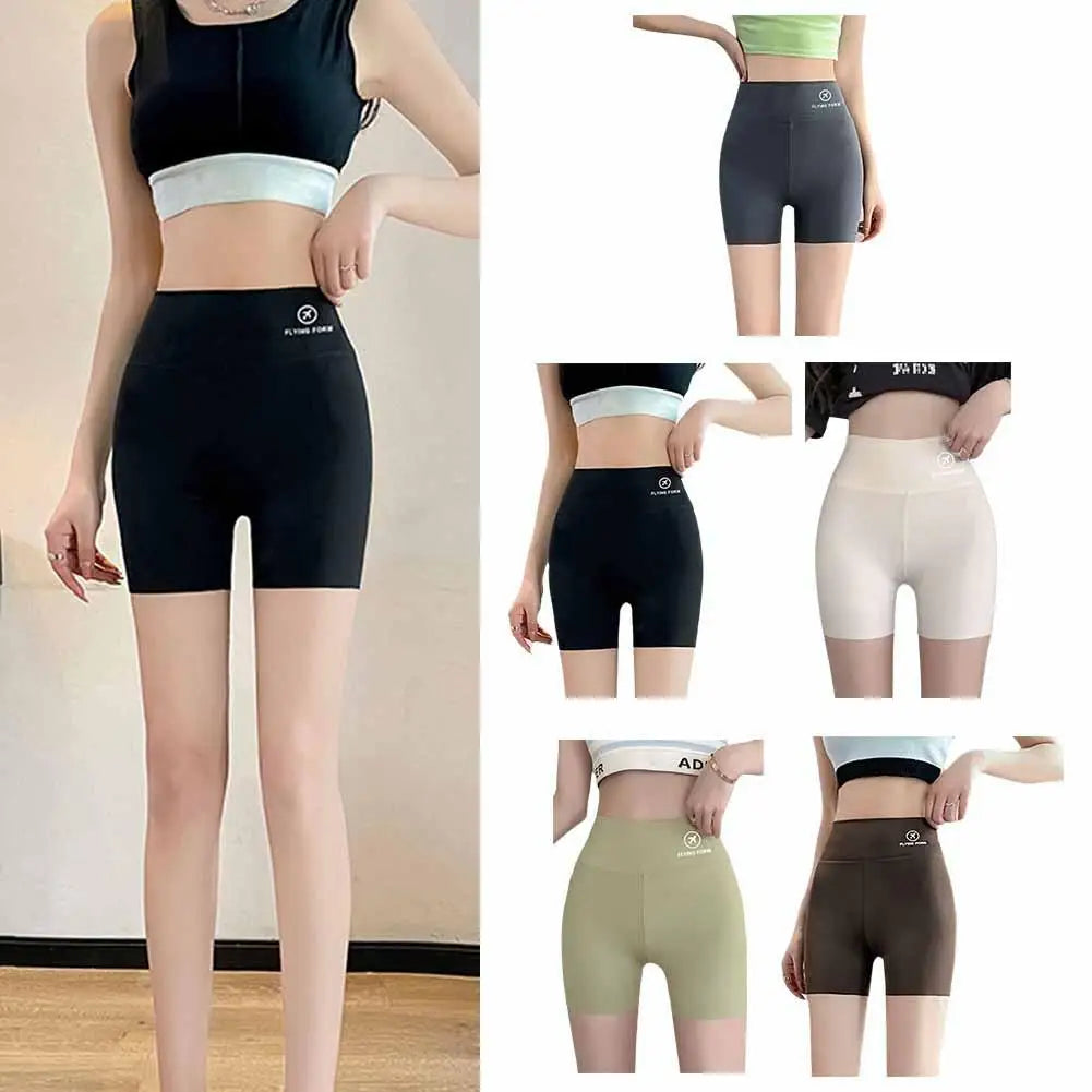 1pcs Women's Leggings Belly Tightening And Hip Lifting Pants Anti Glare Yoga Ice Silk Seamless Shorts Safety Shorts 3/4 Pants ﻿ - Shopfly.co.uk