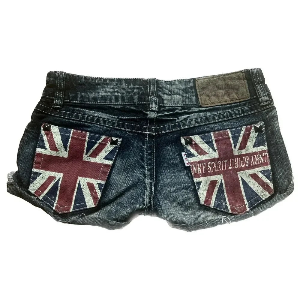 Hip hop fashion street clothing graphic printing style women black shorts ins y2k goth slim denim shorts - Shopfly.co.uk