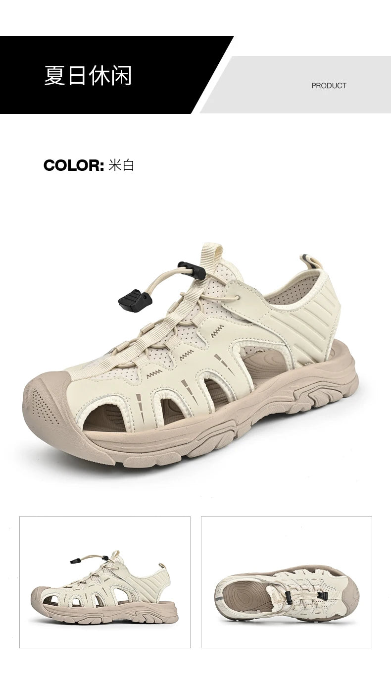 Jumpmore Fashion Men's Leather Sandals Summer Outdoor Hiking Shoes Size 38-45 - Shopfly.co.uk
