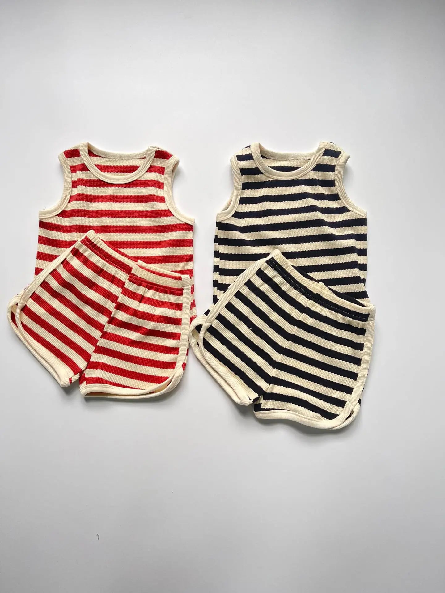 2025 Summer New Baby Sleeveless Clothes Set Infant Boy Girl Vest + Shorts 2pcs Suit Toddler Waffle Striped Breathable Outfits - Shopfly.co.uk