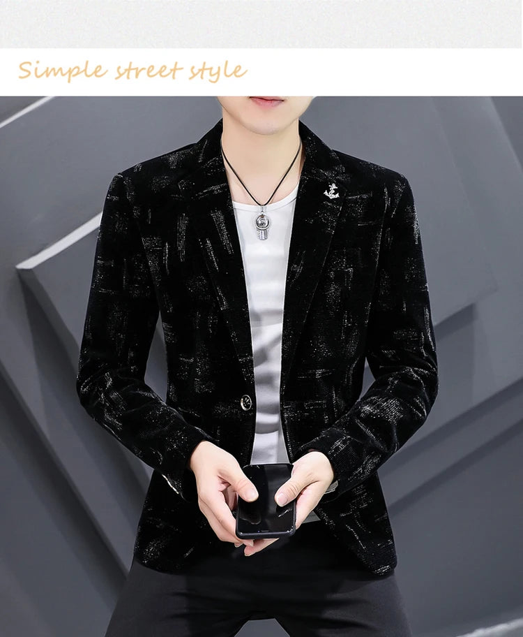 2022 Autumn Men Blazers Luxury Corduroy Casual Slim Suit Jacket Business Social Office Dress Coat Streetwear Jacket Men Clothing - Shopfly.co.uk