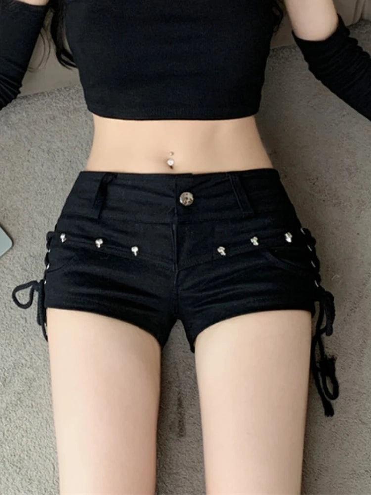 Shorts Women Skinny Creativity Lace-up Popular Streetwear Daily Personality Students Holiday Fashion Sexy American Retro Leisure - Shopfly.co.uk